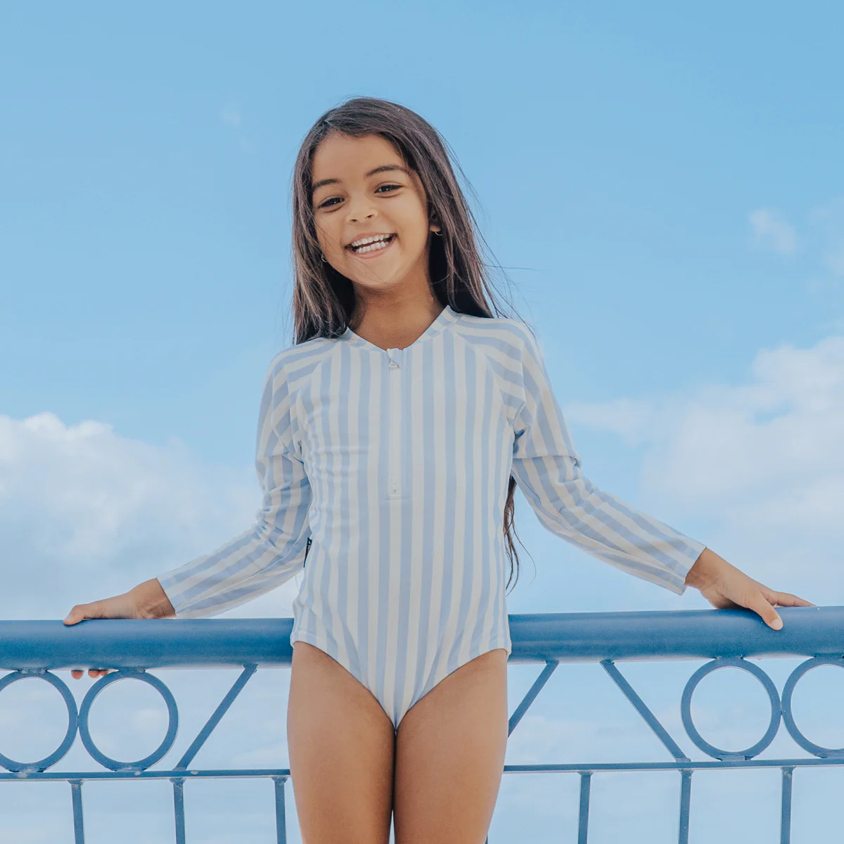 LONG SLEEVE SWIMSUIT Sky Blue Stripe - Image 2