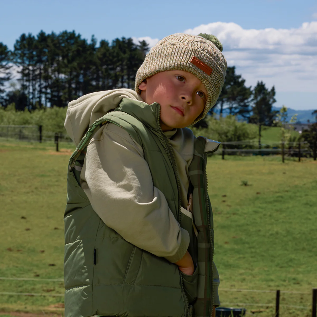 POM POM BEANIE Olive Speckle - Image 4