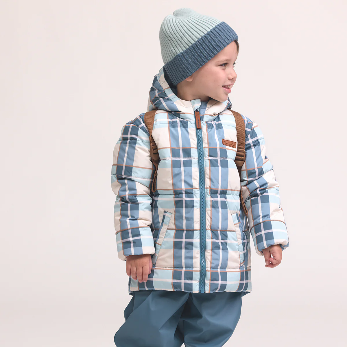 REVERSIBLE ECO-PUFFER Blue Plaid - Image 9